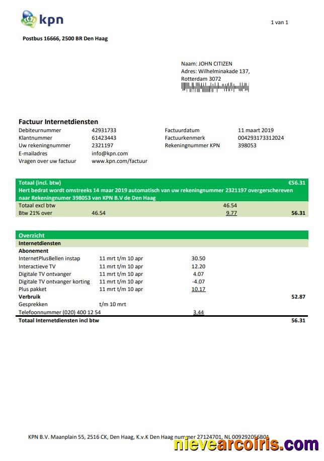Netherlands KPN utility bill